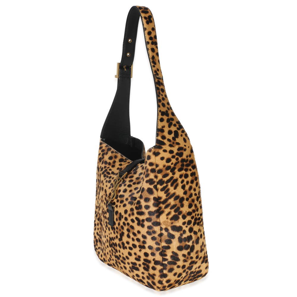 Saint Laurent Brown Pony Hair Nappa Leopard Print Small Le 5 A 7 Soft Hobo - Picture 4 of 8